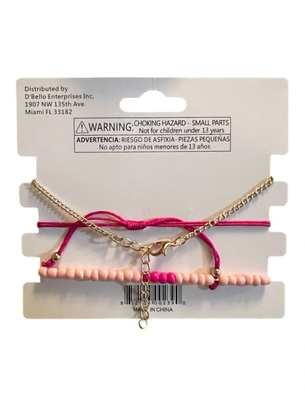 D'Bello Gold Heart & Pink Beaded Bracelet Set - Picture 2 of 3